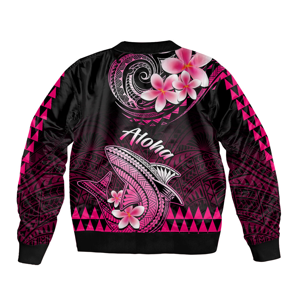 Hawaii Sleeve Zip Bomber Jacket Polynesian Shark with Kakau Pink Version - Wonder Print Shop
