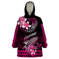 Hawaii Wearable Blanket Hoodie Polynesian Shark with Kakau Pink Version - Wonder Print Shop