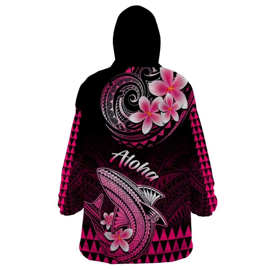 Hawaii Wearable Blanket Hoodie Polynesian Shark with Kakau Pink Version - Wonder Print Shop