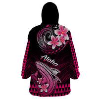 Hawaii Wearable Blanket Hoodie Polynesian Shark with Kakau Pink Version - Wonder Print Shop