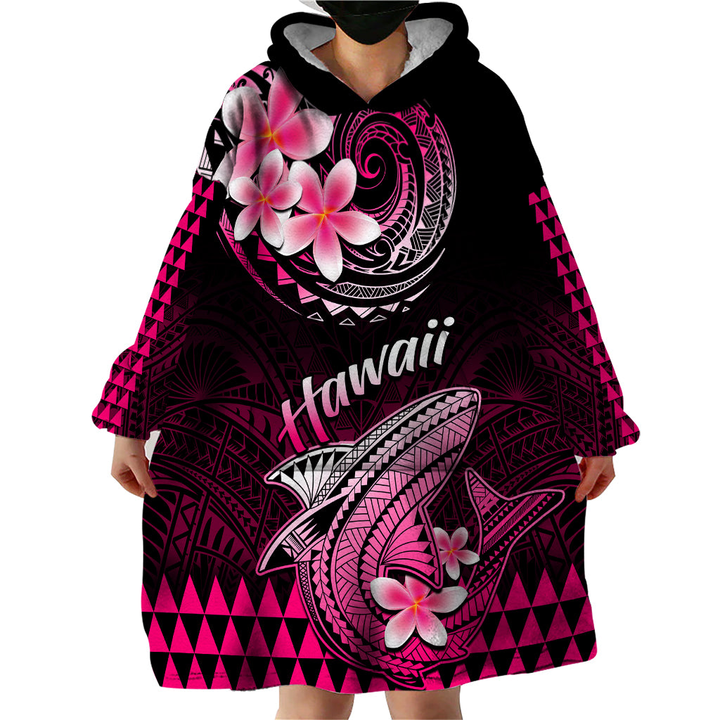 Hawaii Wearable Blanket Hoodie Polynesian Shark with Kakau Pink Version - Wonder Print Shop