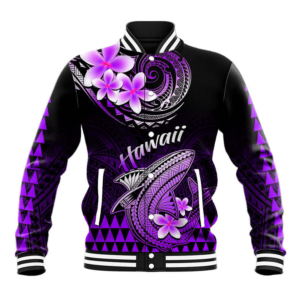 Hawaii Baseball Jacket Polynesian Shark with Kakau Purple Version - Wonder Print Shop