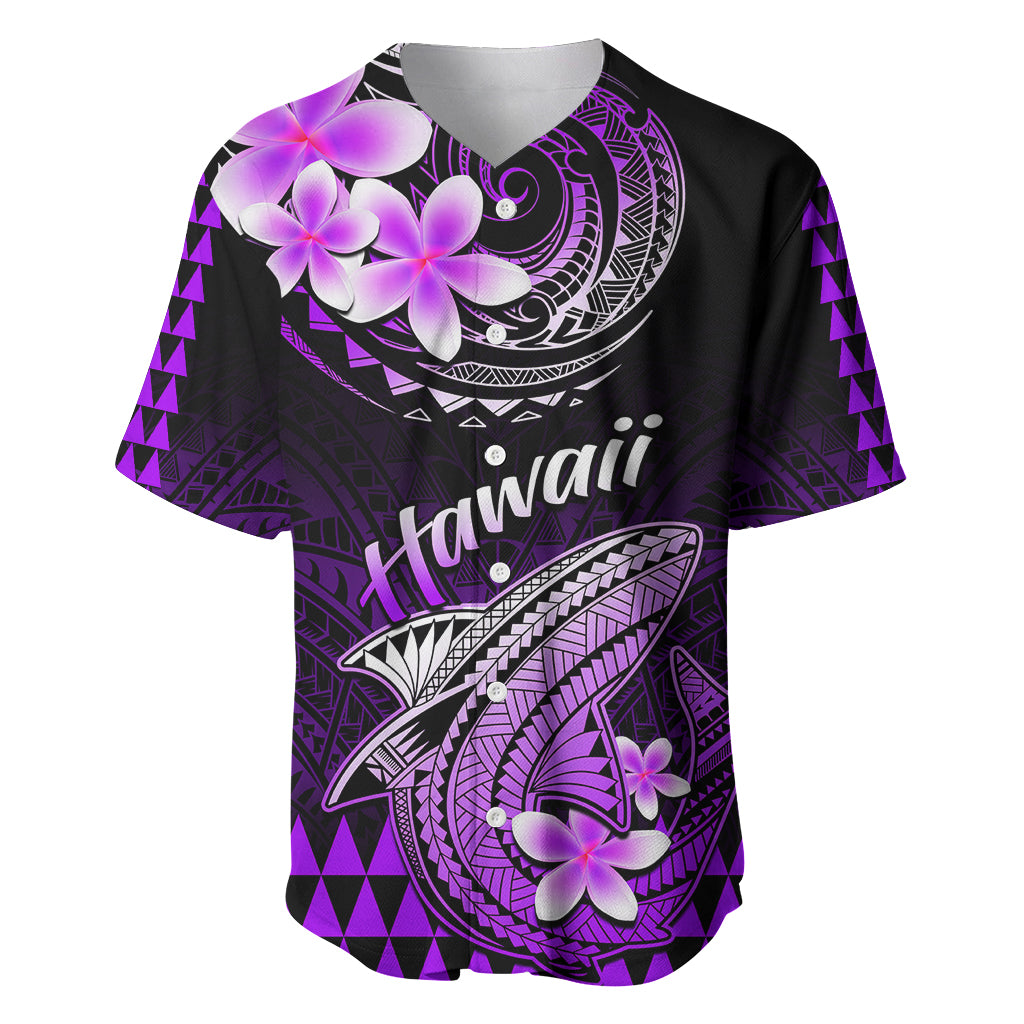 Hawaii Baseball Jersey Polynesian Shark with Kakau Purple Version - Wonder Print Shop