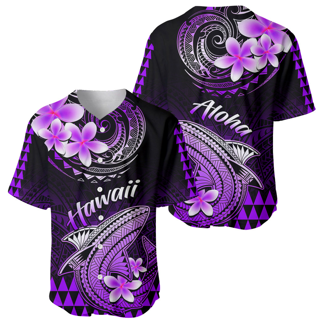 Hawaii Baseball Jersey Polynesian Shark with Kakau Purple Version - Wonder Print Shop