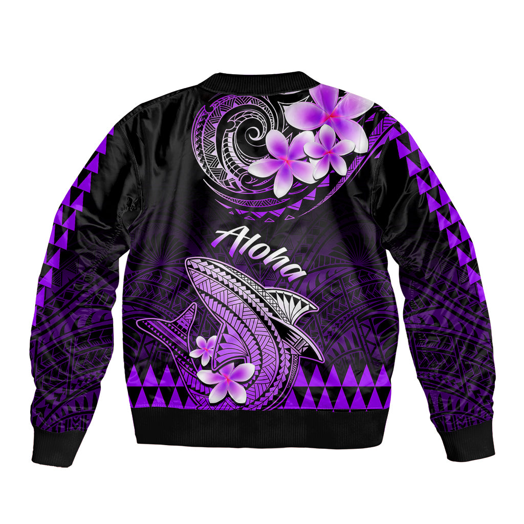 Hawaii Bomber Jacket Polynesian Shark with Kakau Purple Version - Wonder Print Shop