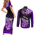 Hawaii Couples Matching Short Sleeve Bodycon Dress and Long Sleeve Button Shirts Polynesian Shark with Kakau Purple Version - Wonder Print Shop