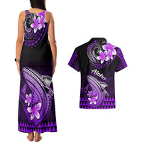 Hawaii Couples Matching Tank Maxi Dress and Hawaiian Shirt Polynesian Shark with Kakau Purple Version - Wonder Print Shop