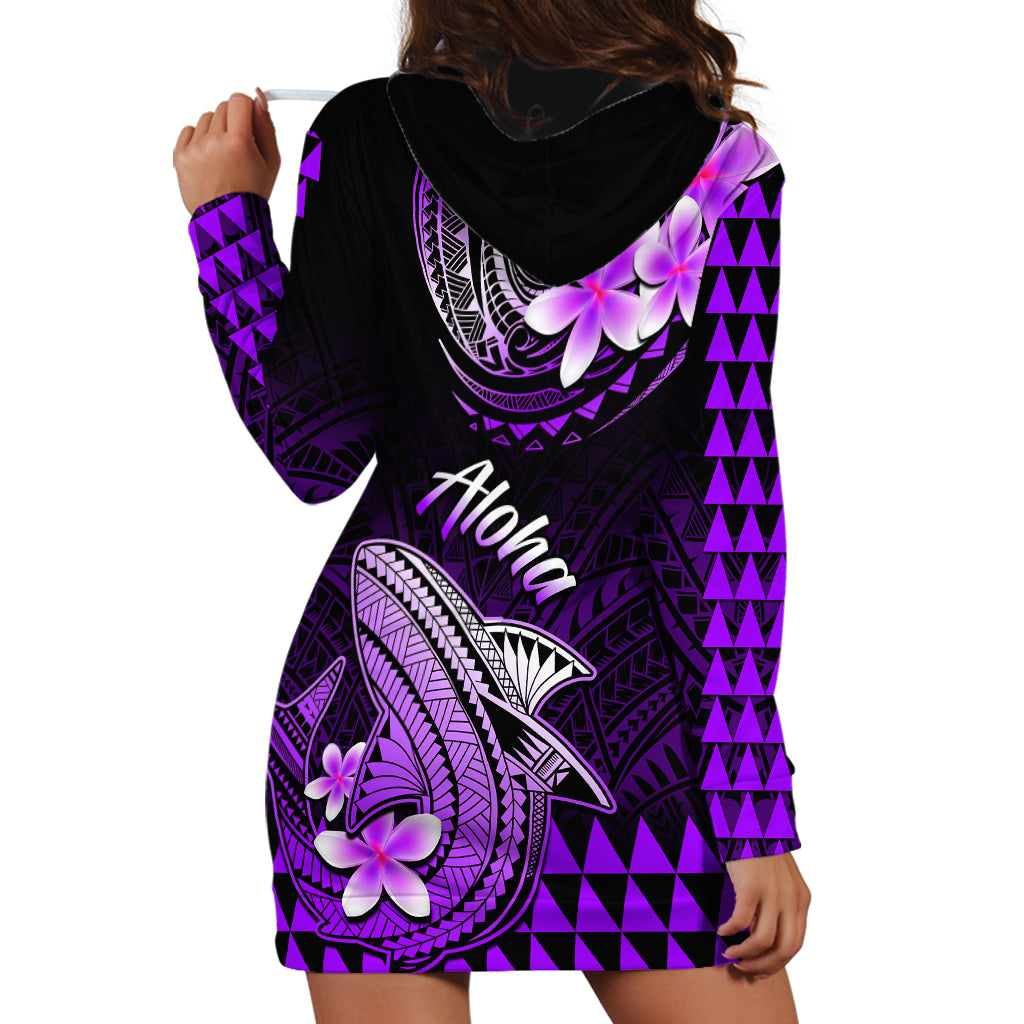Hawaii Hoodie Dress Polynesian Shark with Kakau Purple Version - Wonder Print Shop