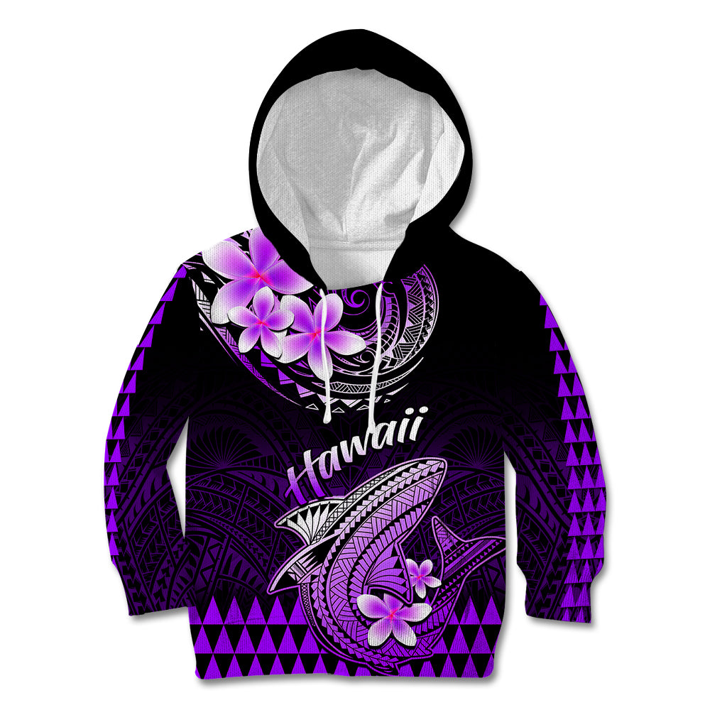 Hawaii Kid Hoodie Polynesian Shark with Kakau Purple Version - Wonder Print Shop