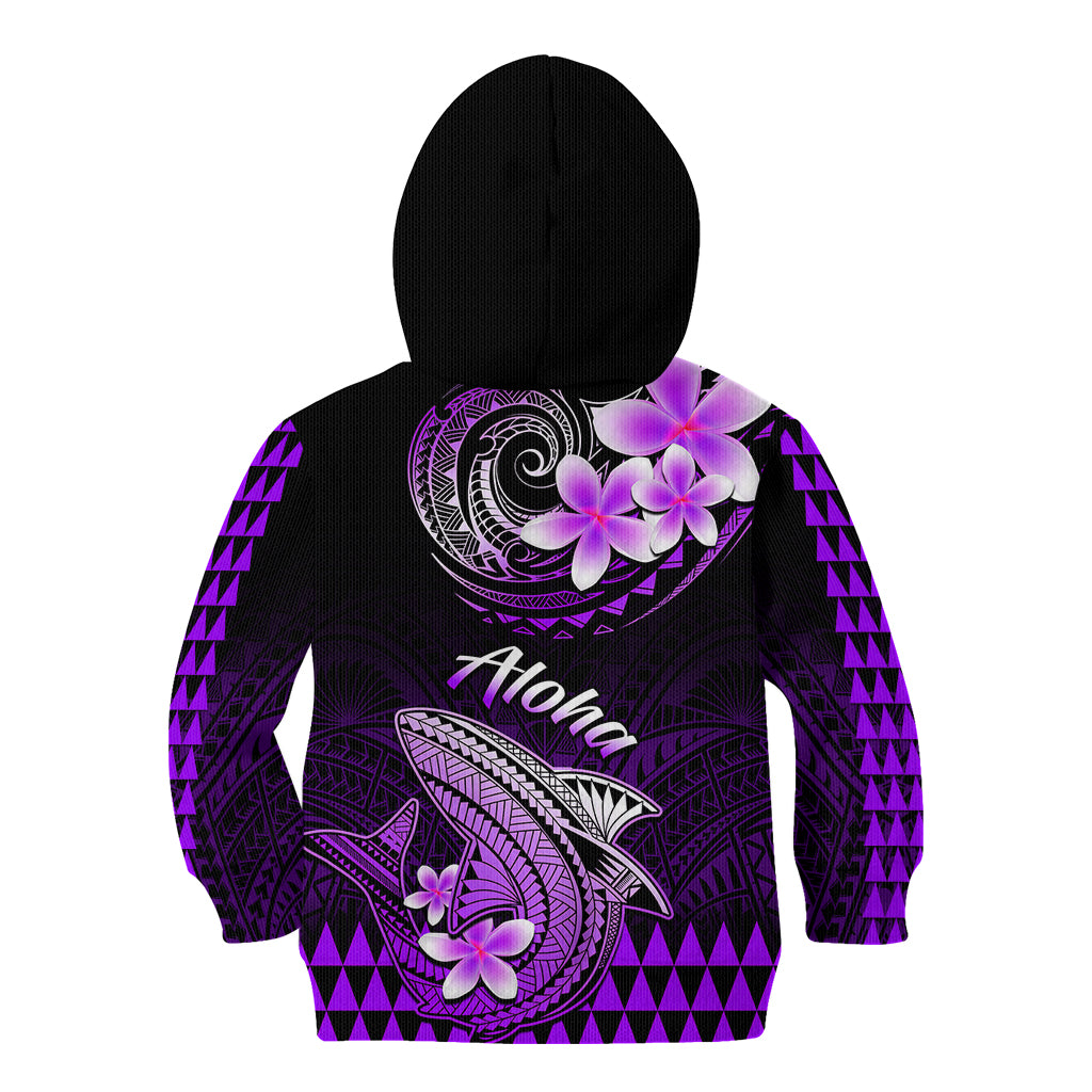 Hawaii Kid Hoodie Polynesian Shark with Kakau Purple Version - Wonder Print Shop