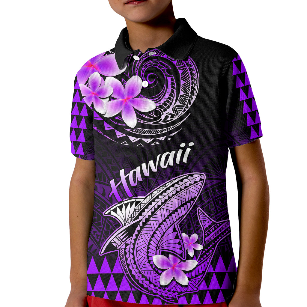 Hawaii Kid Polo Shirt Polynesian Shark with Kakau Purple Version - Wonder Print Shop