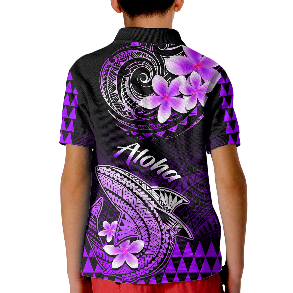 Hawaii Kid Polo Shirt Polynesian Shark with Kakau Purple Version - Wonder Print Shop