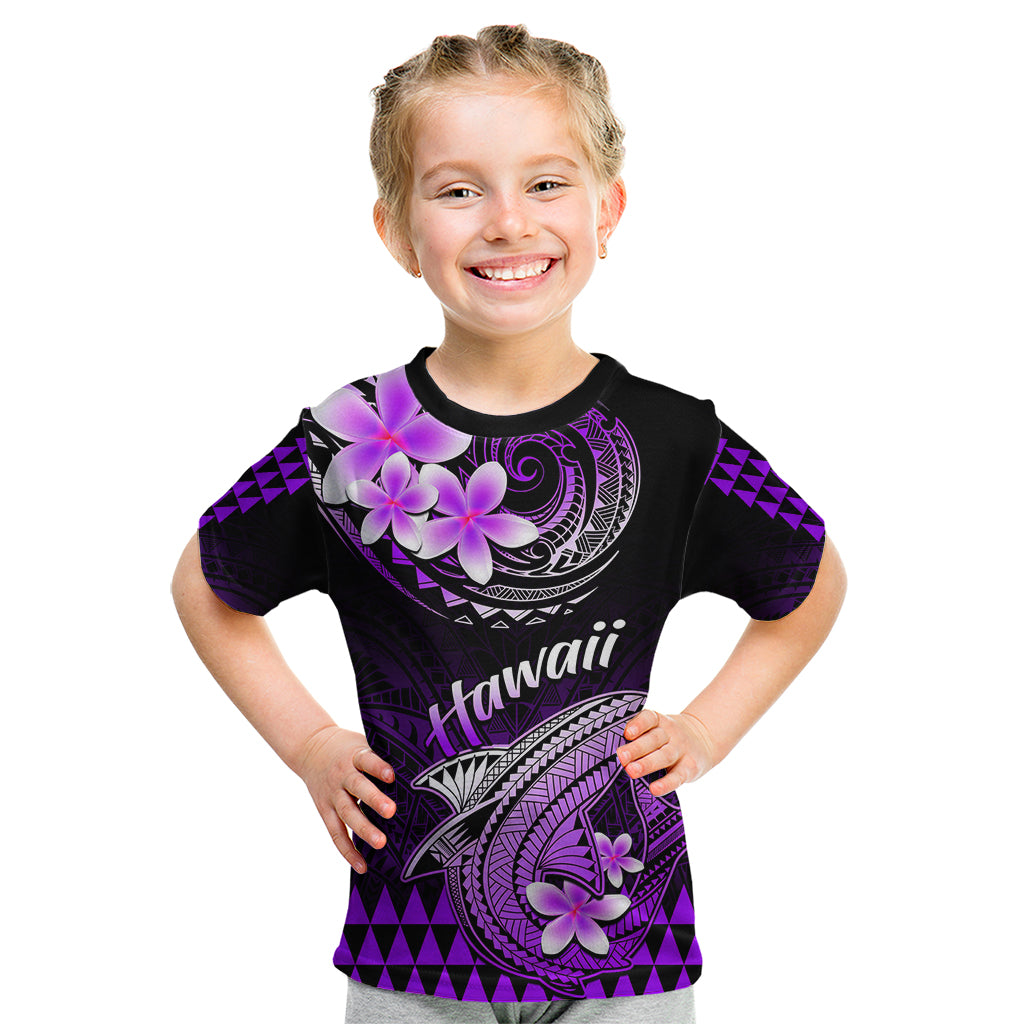 Hawaii Kid T Shirt Polynesian Shark with Kakau Purple Version - Wonder Print Shop