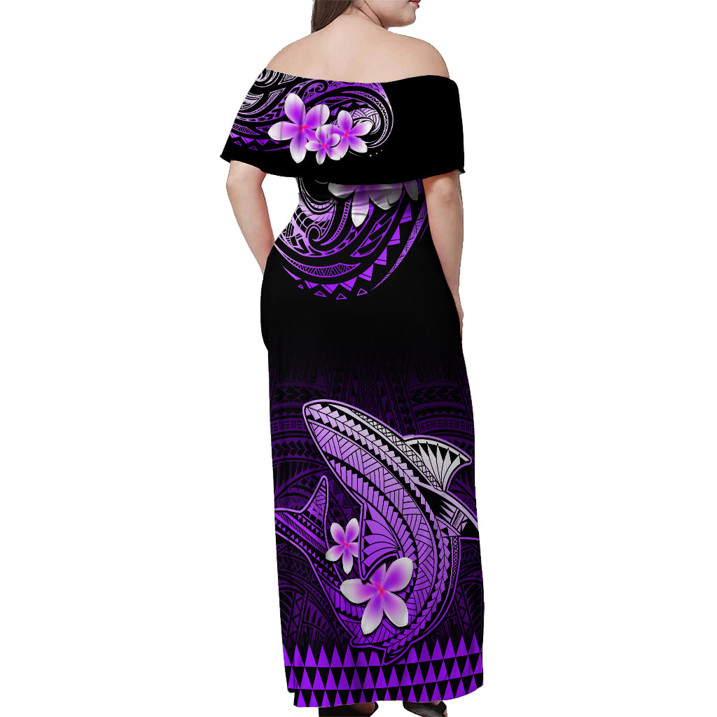 Hawaii Off Shoulder Maxi Dress Polynesian Shark with Kakau Purple Version - Wonder Print Shop