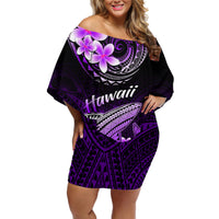 Hawaii Off Shoulder Short Dress Polynesian Shark with Kakau Purple Version - Wonder Print Shop