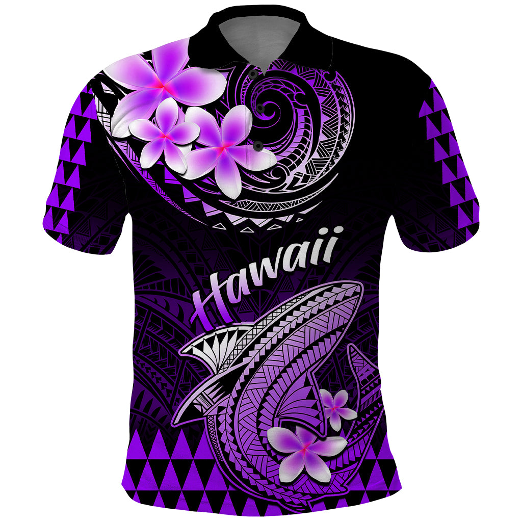 Hawaii Polo Shirt Polynesian Shark with Kakau Purple Version - Wonder Print Shop