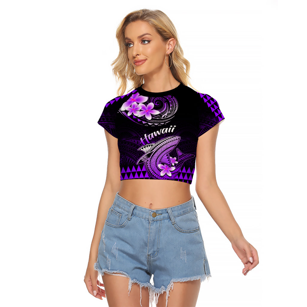 Hawaii Raglan Cropped T Shirt Polynesian Shark with Kakau Purple Version - Wonder Print Shop