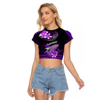 Hawaii Raglan Cropped T Shirt Polynesian Shark with Kakau Purple Version - Wonder Print Shop