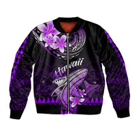 Hawaii Sleeve Zip Bomber Jacket Polynesian Shark with Kakau Purple Version - Wonder Print Shop