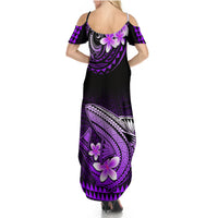 Hawaii Summer Maxi Dress Polynesian Shark with Kakau Purple Version - Wonder Print Shop