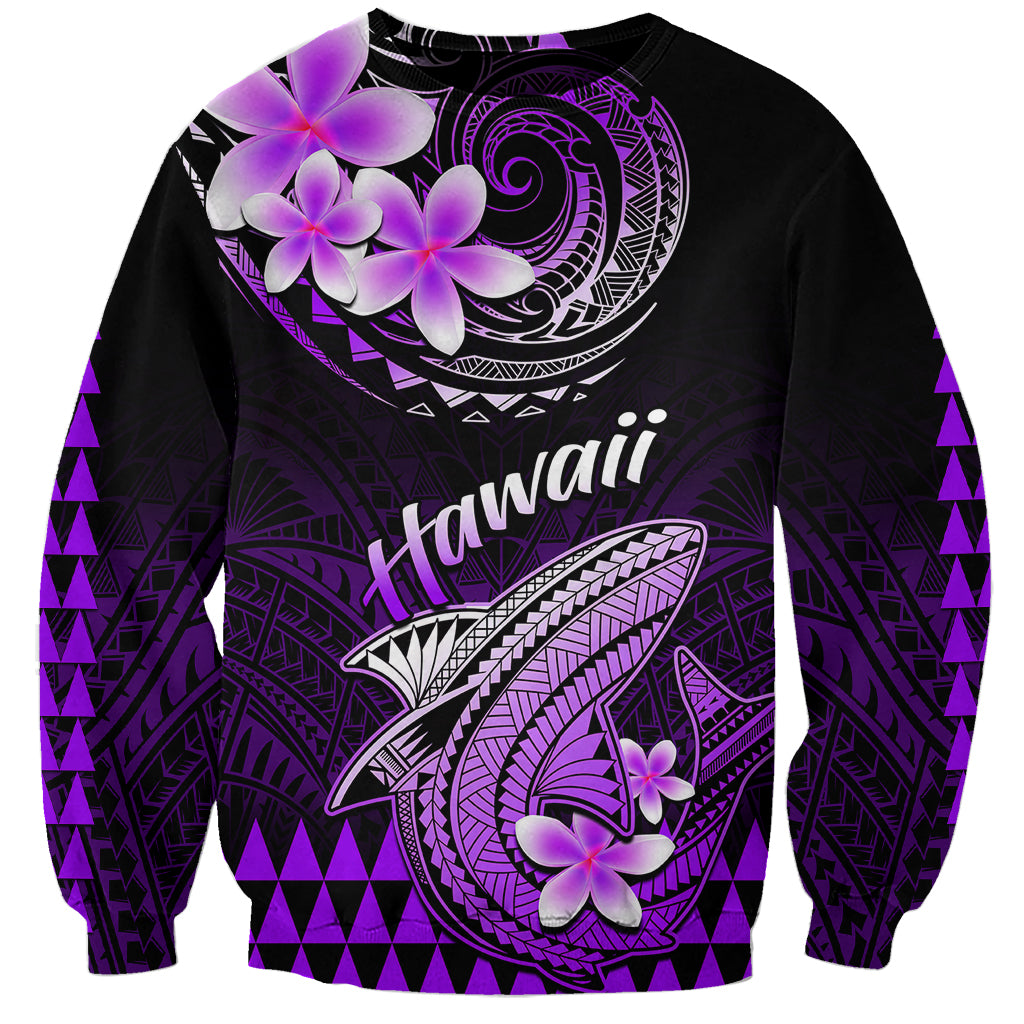 Hawaii Sweatshirt Polynesian Shark with Kakau Purple Version - Wonder Print Shop