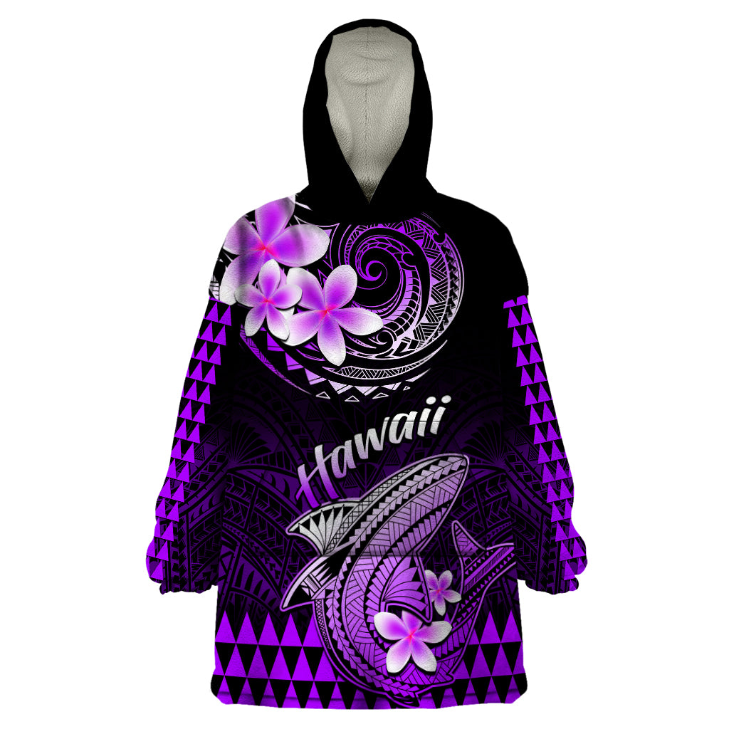 Hawaii Wearable Blanket Hoodie Polynesian Shark with Kakau Purple Version - Wonder Print Shop