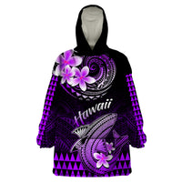 Hawaii Wearable Blanket Hoodie Polynesian Shark with Kakau Purple Version - Wonder Print Shop