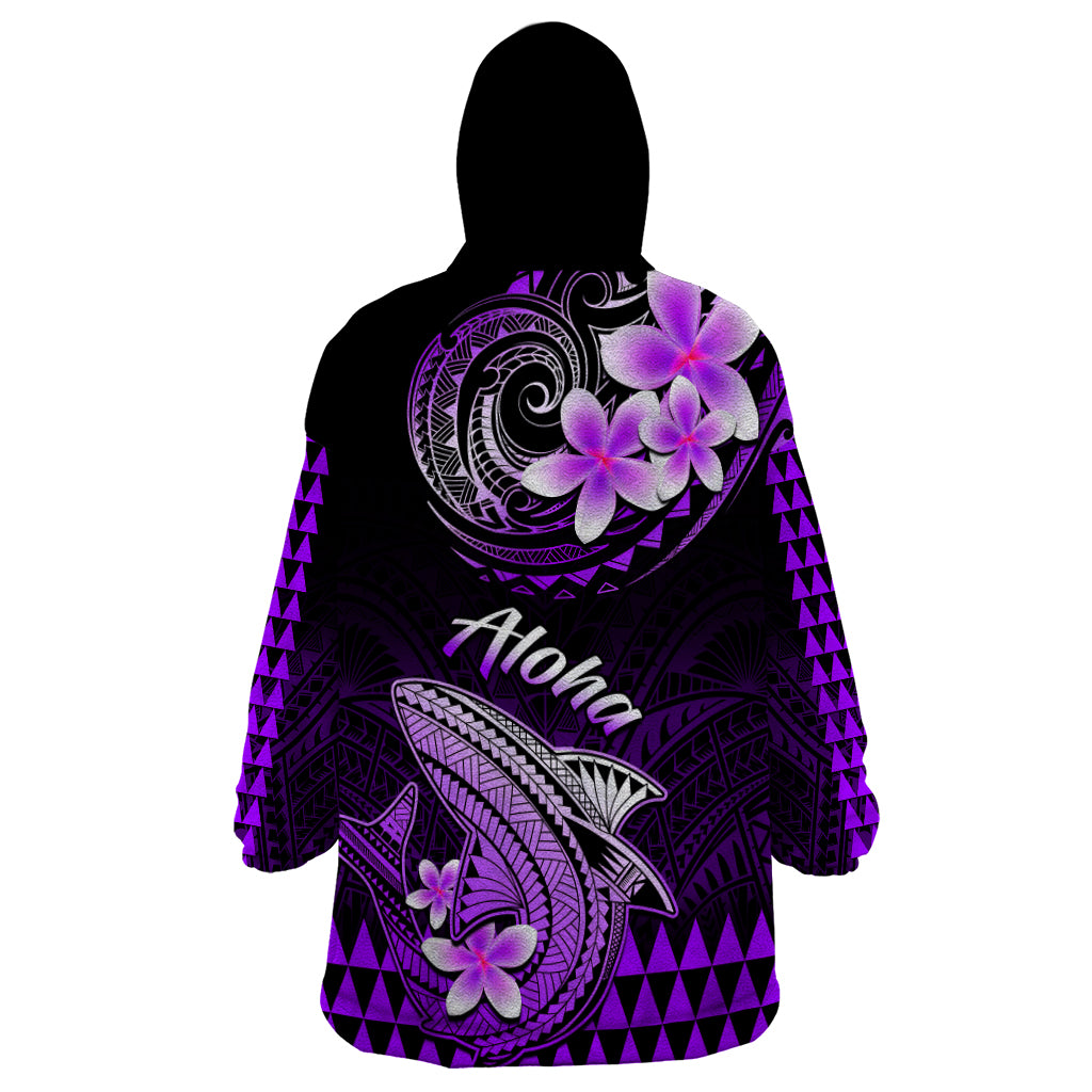 Hawaii Wearable Blanket Hoodie Polynesian Shark with Kakau Purple Version - Wonder Print Shop
