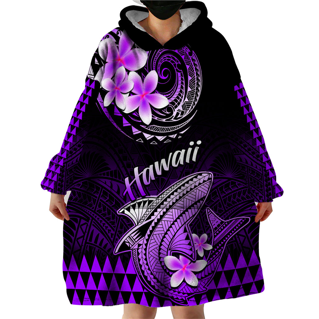 Hawaii Wearable Blanket Hoodie Polynesian Shark with Kakau Purple Version - Wonder Print Shop