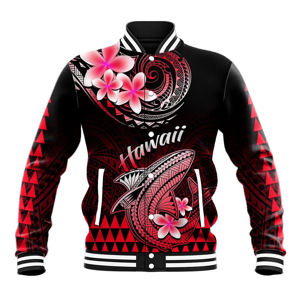 Hawaii Baseball Jacket Polynesian Shark with Kakau Red Version - Wonder Print Shop