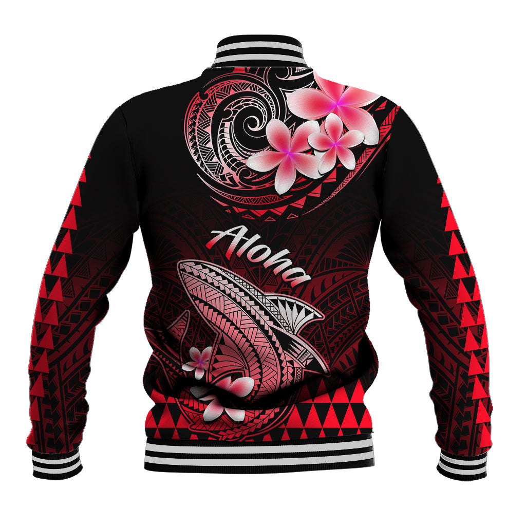 Hawaii Baseball Jacket Polynesian Shark with Kakau Red Version - Wonder Print Shop