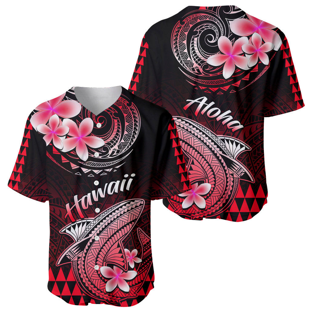Hawaii Baseball Jersey Polynesian Shark with Kakau Red Version - Wonder Print Shop