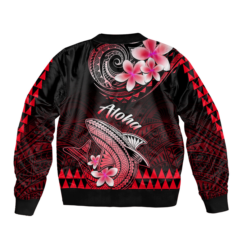 Hawaii Bomber Jacket Polynesian Shark with Kakau Red Version - Wonder Print Shop