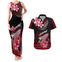 Hawaii Couples Matching Tank Maxi Dress and Hawaiian Shirt Polynesian Shark with Kakau Red Version - Wonder Print Shop