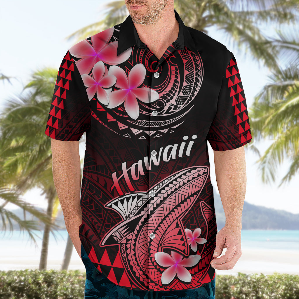 Hawaii Hawaiian Shirt Polynesian Shark with Kakau Red Version - Wonder Print Shop