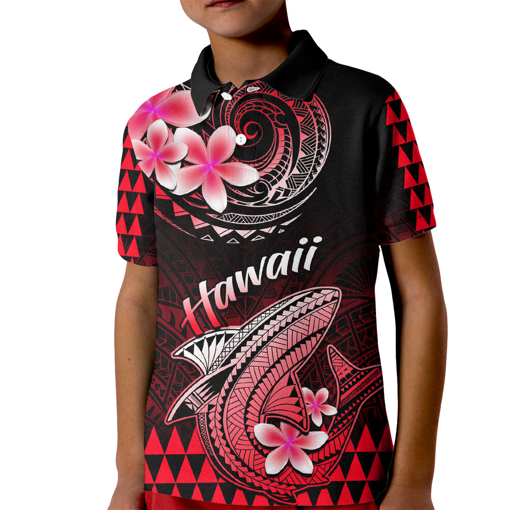Hawaii Kid Polo Shirt Polynesian Shark with Kakau Red Version - Wonder Print Shop