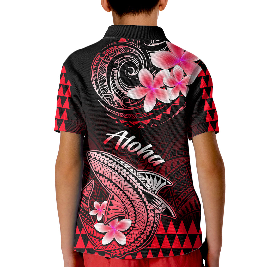 Hawaii Kid Polo Shirt Polynesian Shark with Kakau Red Version - Wonder Print Shop