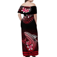 Hawaii Off Shoulder Maxi Dress Polynesian Shark with Kakau Red Version - Wonder Print Shop