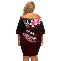 Hawaii Off Shoulder Short Dress Polynesian Shark with Kakau Red Version - Wonder Print Shop