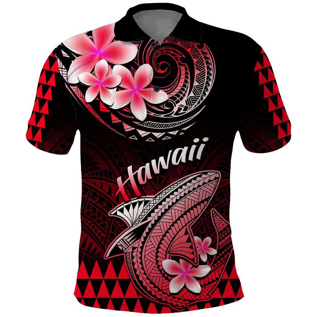 Hawaii Polo Shirt Polynesian Shark with Kakau Red Version - Wonder Print Shop