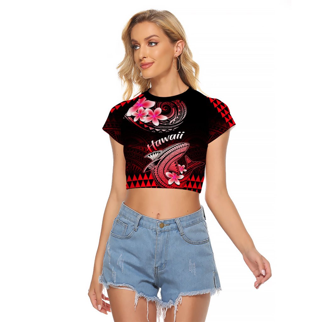 Hawaii Raglan Cropped T Shirt Polynesian Shark with Kakau Red Version - Wonder Print Shop