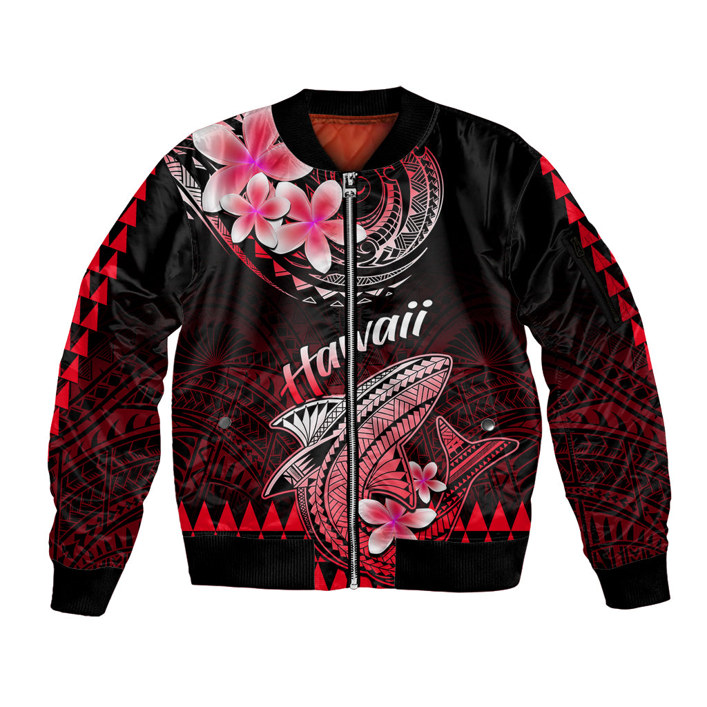 Hawaii Sleeve Zip Bomber Jacket Polynesian Shark with Kakau Red Version - Wonder Print Shop