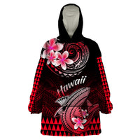 Hawaii Wearable Blanket Hoodie Polynesian Shark with Kakau Red Version - Wonder Print Shop