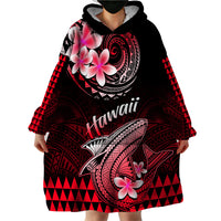 Hawaii Wearable Blanket Hoodie Polynesian Shark with Kakau Red Version - Wonder Print Shop