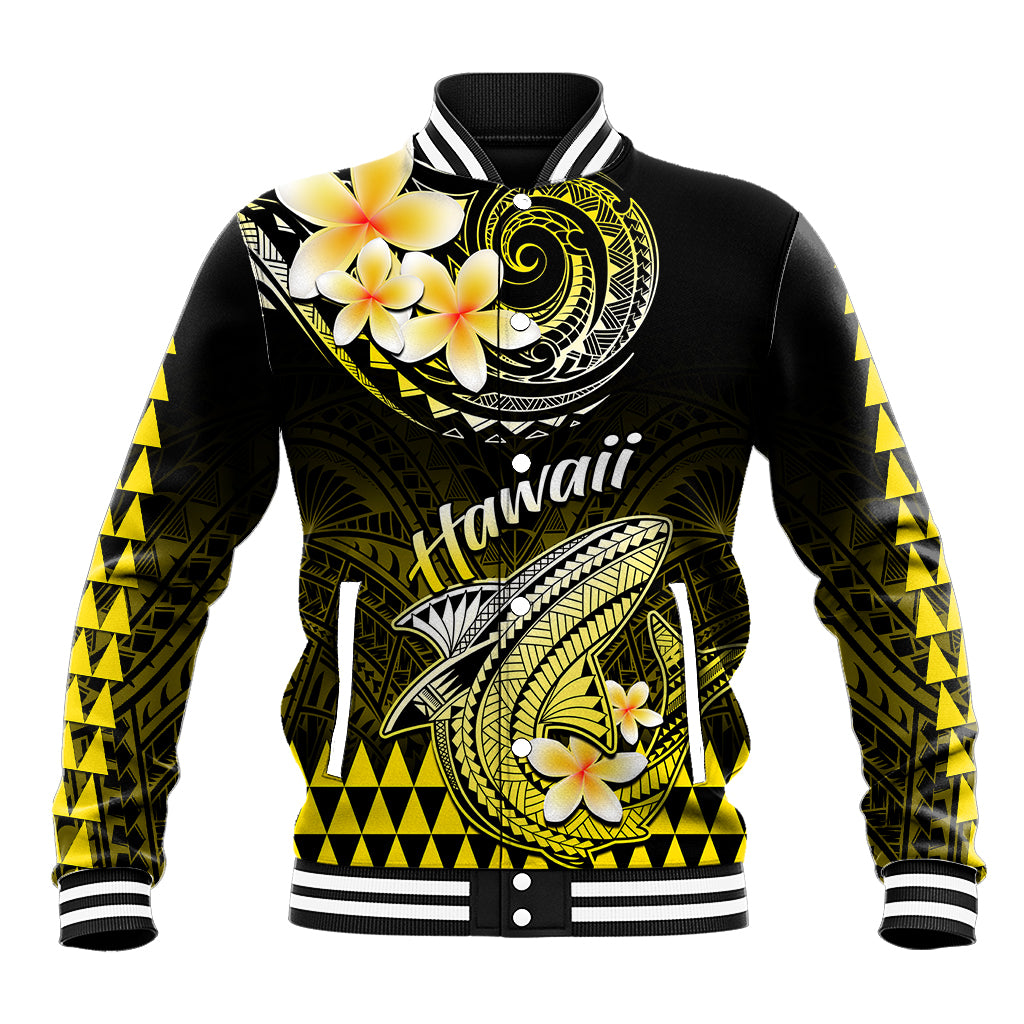 Hawaii Baseball Jacket Polynesian Shark with Kakau Yellow Version - Wonder Print Shop