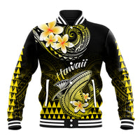 Hawaii Baseball Jacket Polynesian Shark with Kakau Yellow Version - Wonder Print Shop