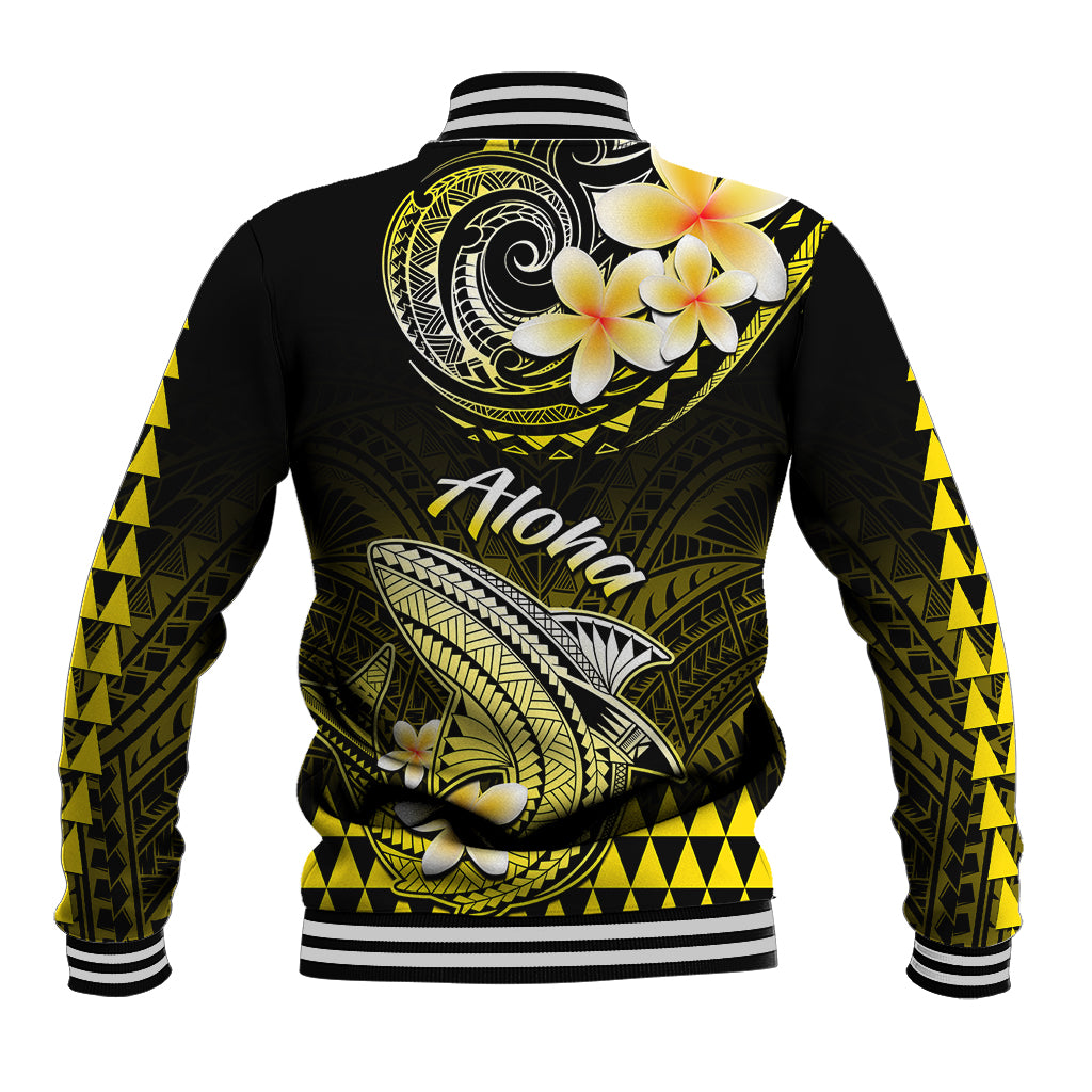 Hawaii Baseball Jacket Polynesian Shark with Kakau Yellow Version - Wonder Print Shop