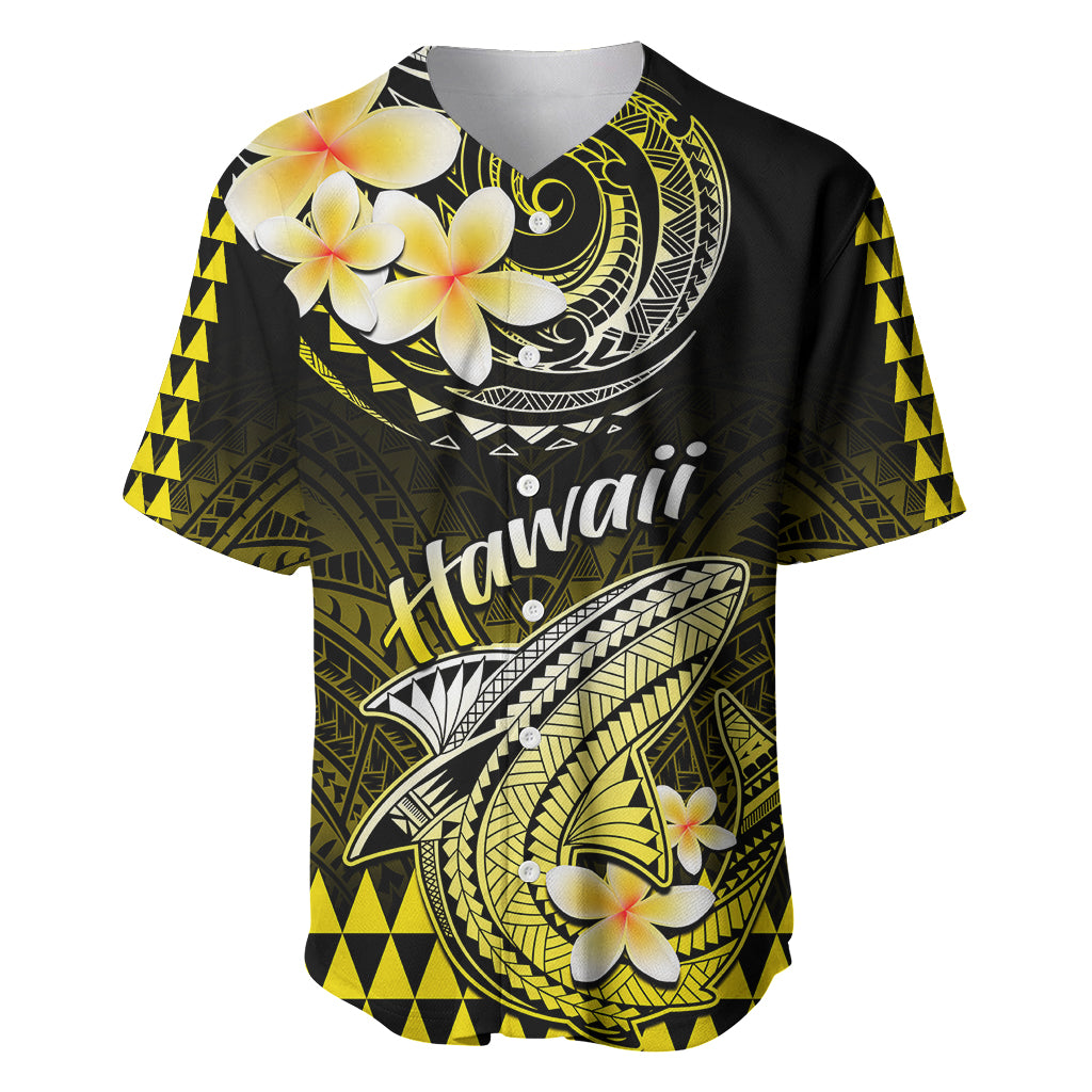 Hawaii Baseball Jersey Polynesian Shark with Kakau Yellow Version - Wonder Print Shop