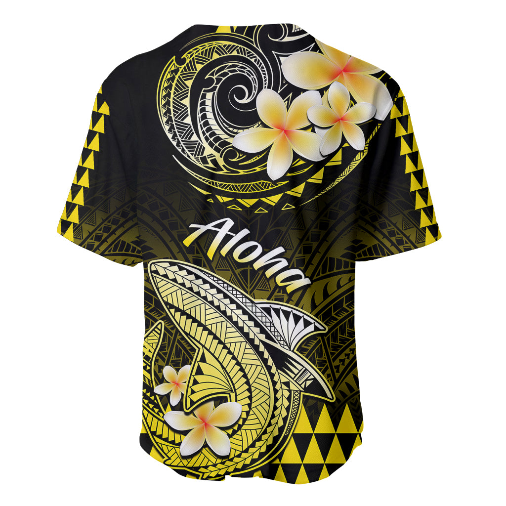 Hawaii Baseball Jersey Polynesian Shark with Kakau Yellow Version - Wonder Print Shop