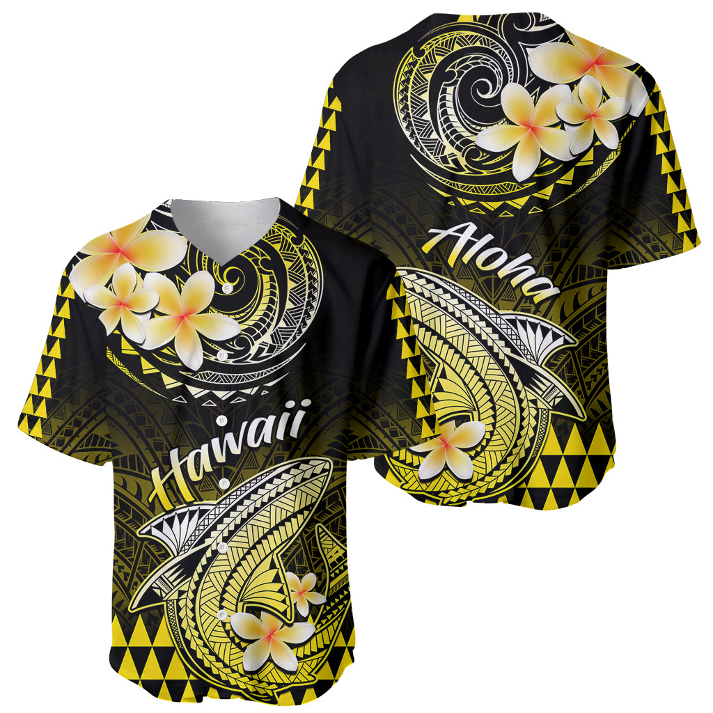 Hawaii Baseball Jersey Polynesian Shark with Kakau Yellow Version - Wonder Print Shop